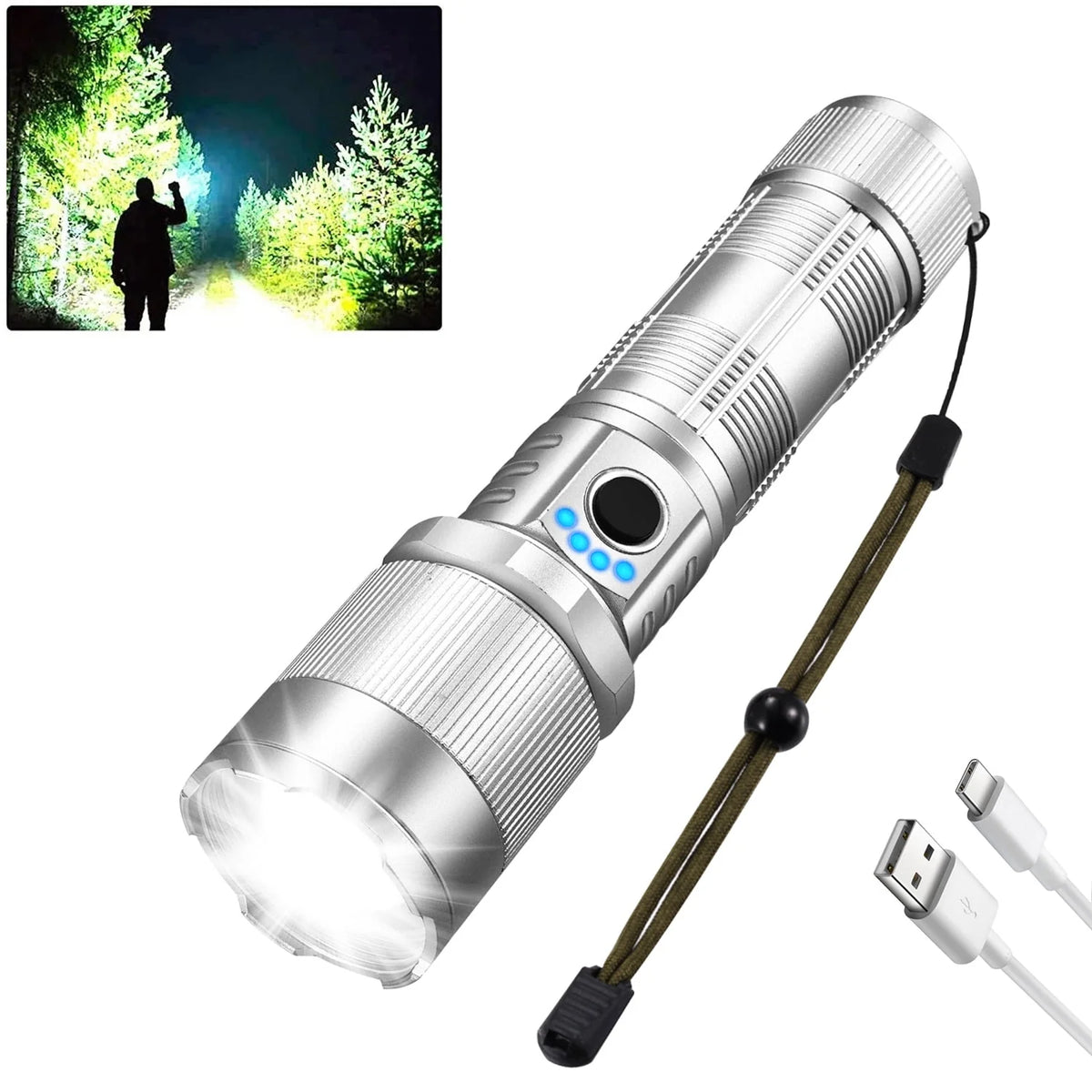 100000 Lumen Rechargeable LED Flashlight with 7 Modes and COB Sidelight L19273
