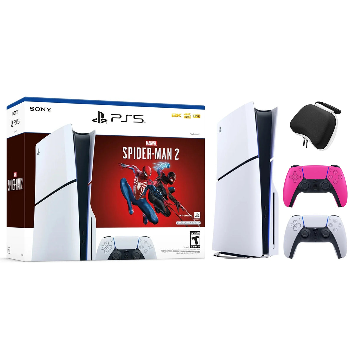 PlayStation 5 Slim Disc Edition Gaming Console with Two Controllers White and Nova Pink Dualsense V14917