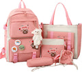 5Pcs Backpacks Combo Set with Bear Pendant & Pins O7514