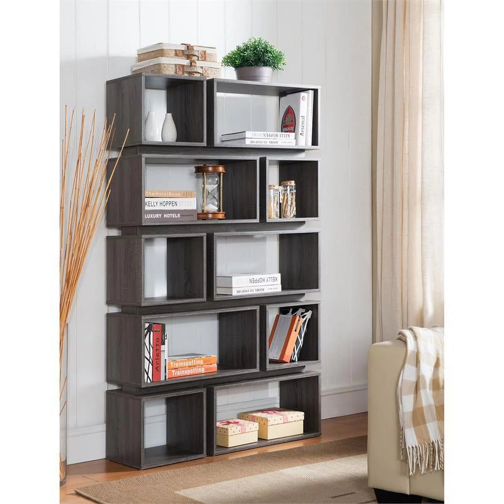 Distressed Gray Wood Geometric Bookcase Z616