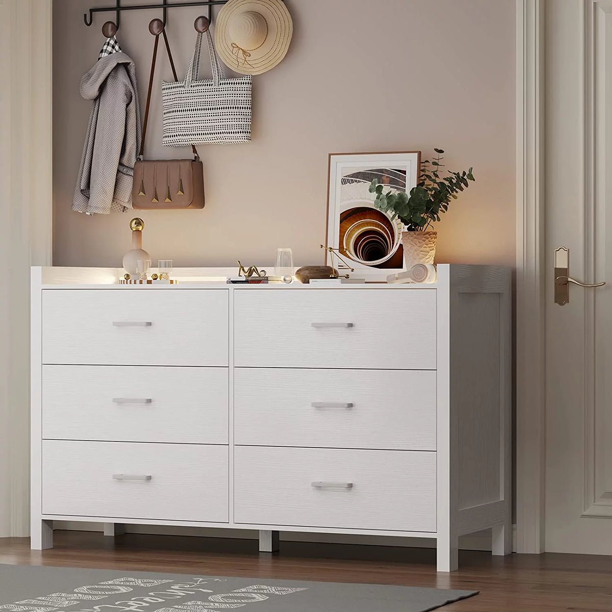 White 6 Drawer Wooden Dresser V2741