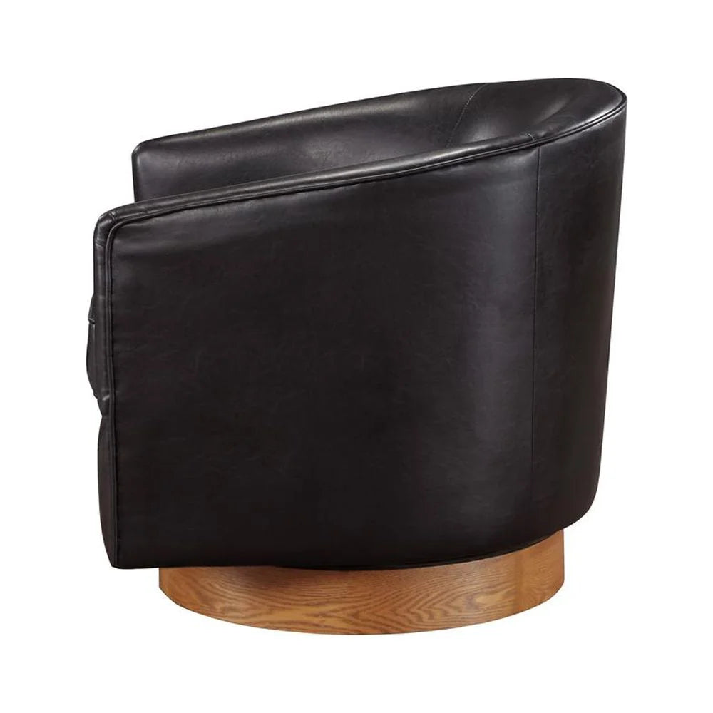 Brown Faux Leather Wood Base Swivel Chair S6866