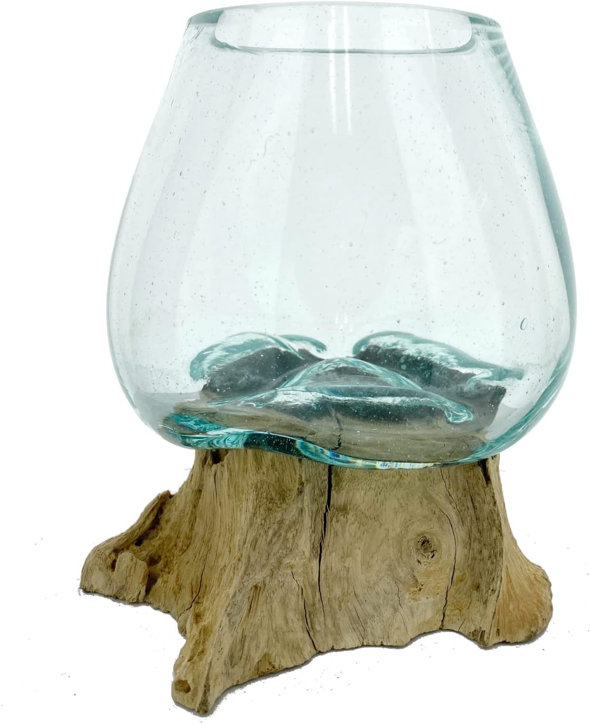 Melted Glass Bowl Hand Blown Sculpture Home Décor 7-8" T824