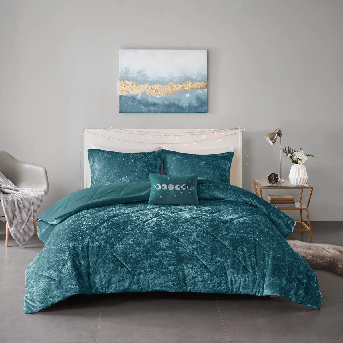 Teal Velvet Quilted Duvet Cover Set U5683