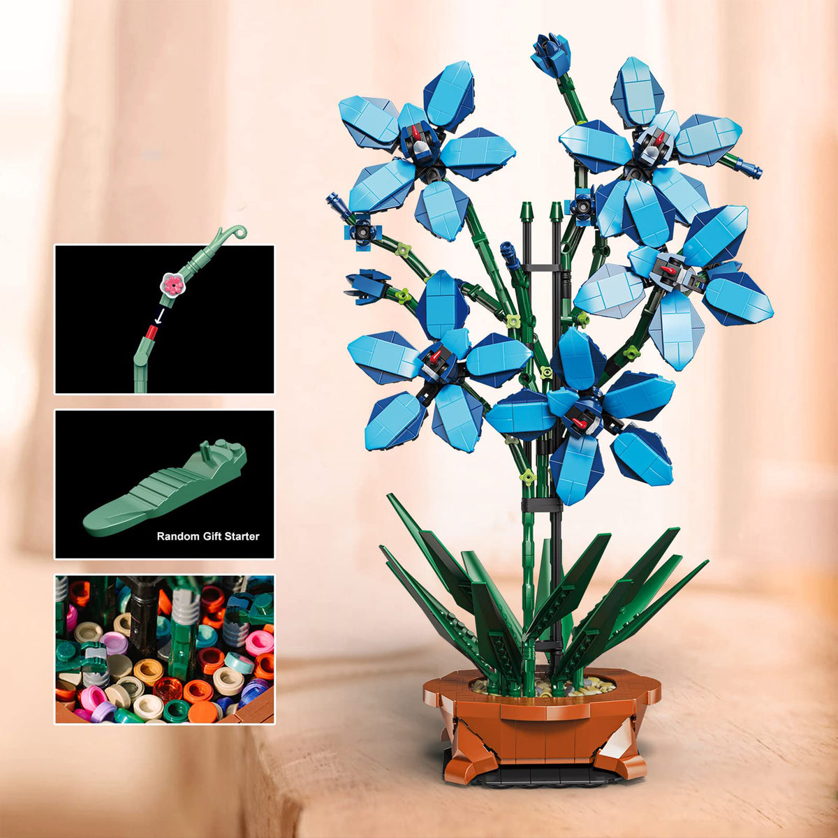 Blue Orchid Bouquet Building Blocks Toy A3490