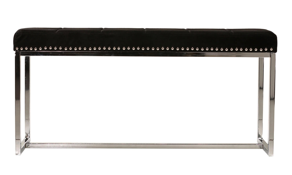 Black Velvet Narrow Bench with Nailhead Trim A603787