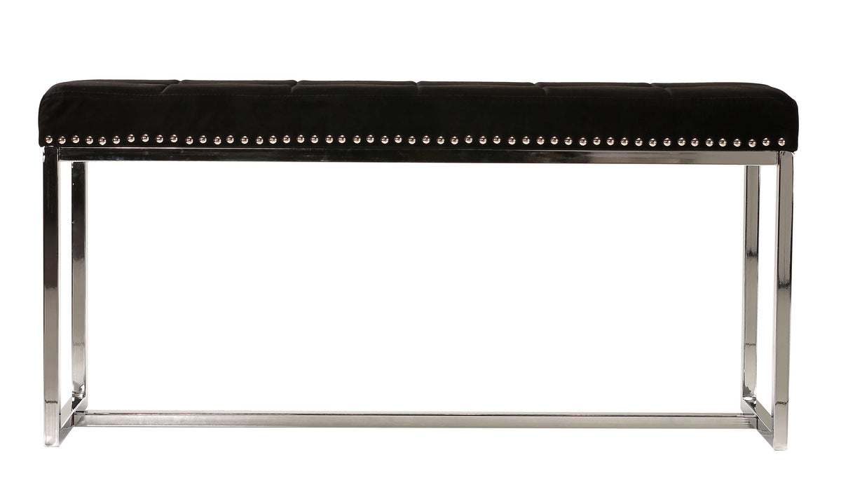 Black Velvet Narrow Bench with Nailhead Trim A603787
