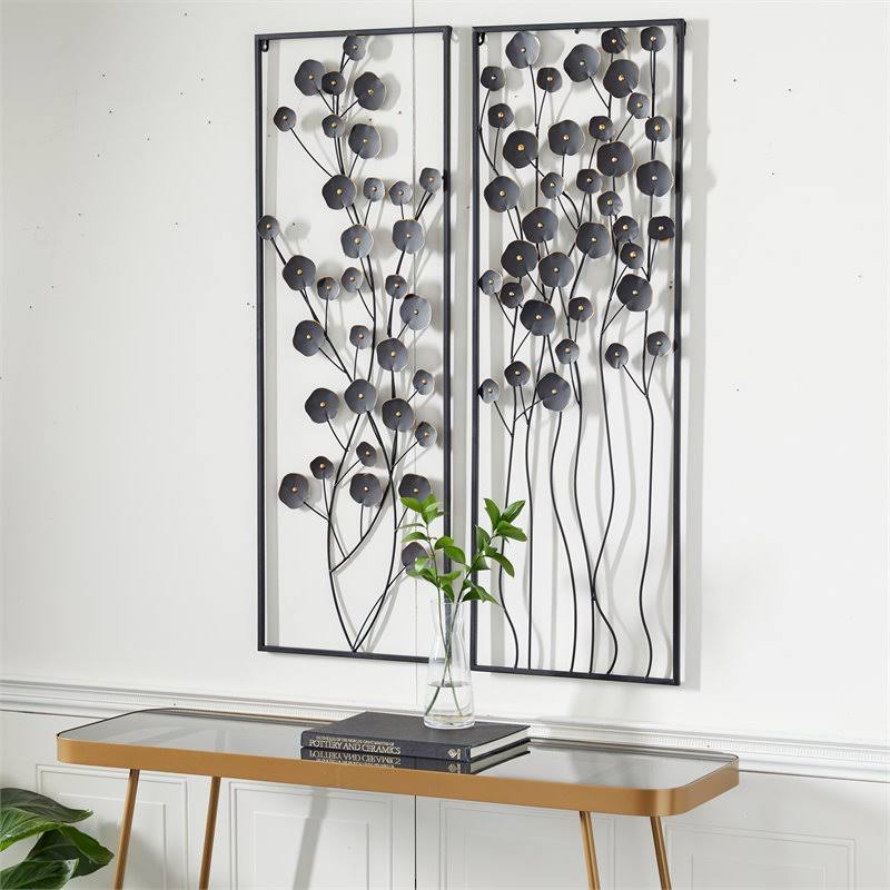 Black Metal Floral Wall Decor (Set of 2) B574156