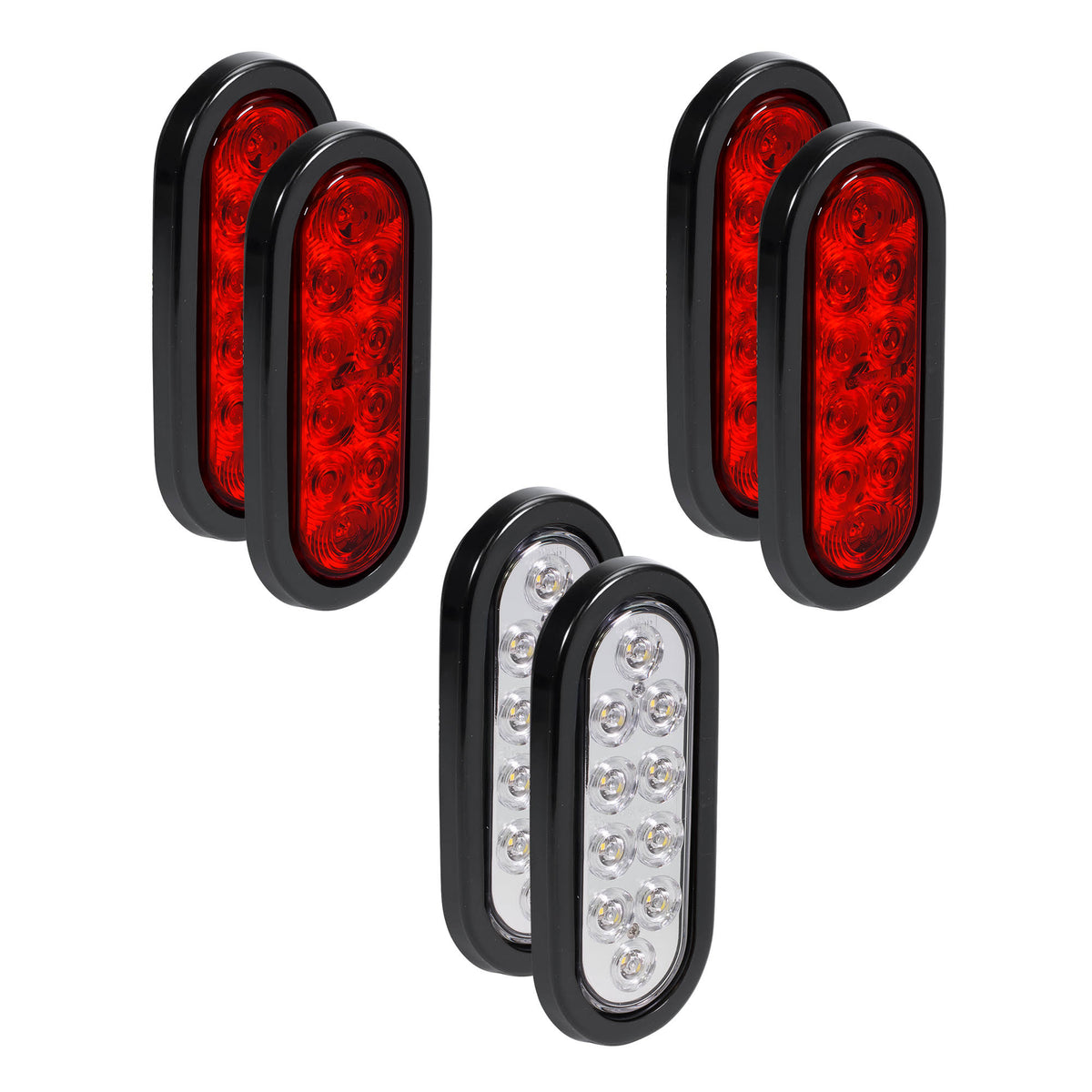Red White 6" Oval LED Trailer Tail Light Kit T8512