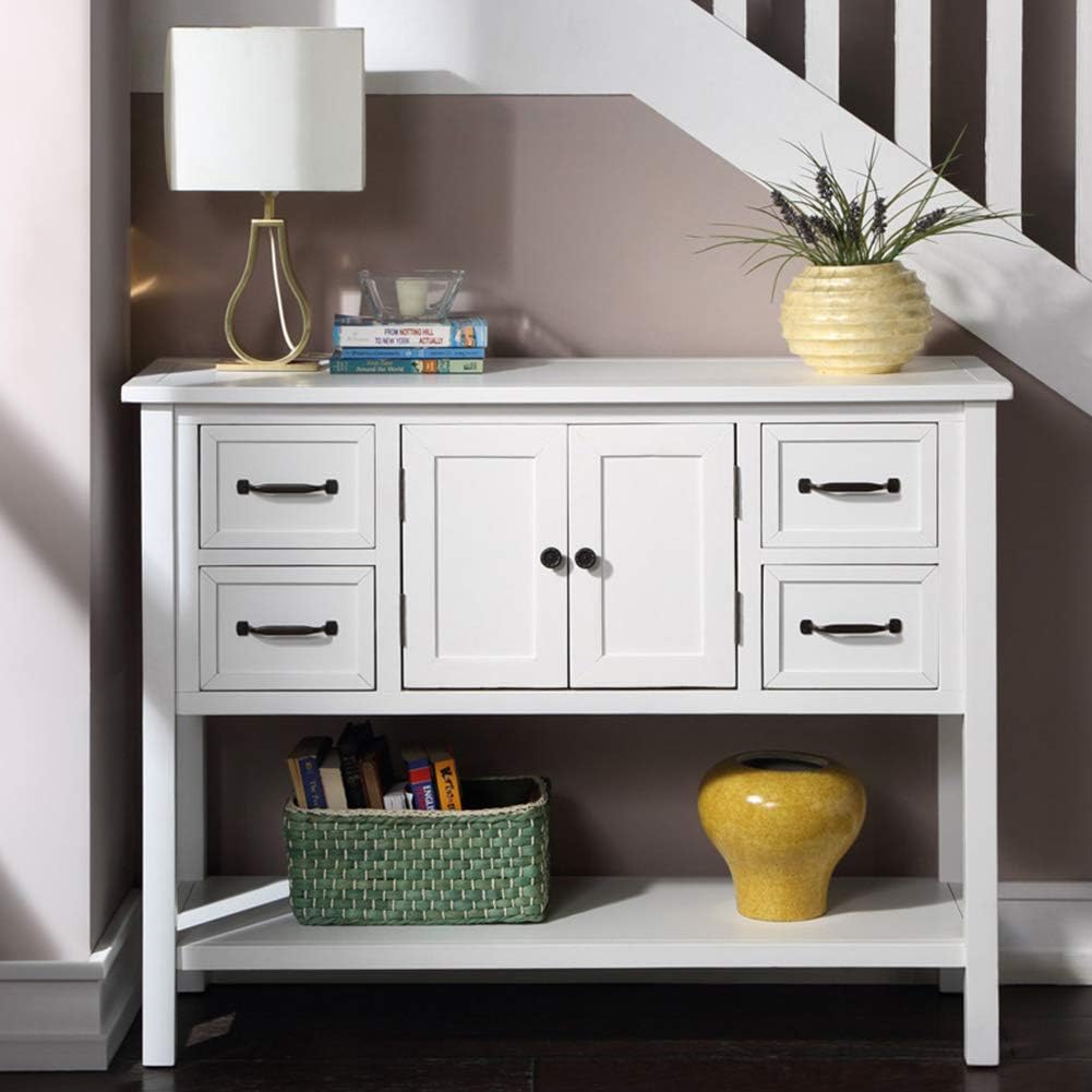 Green Wood Buffet Console Table with Drawers & Open Shelf U8295
