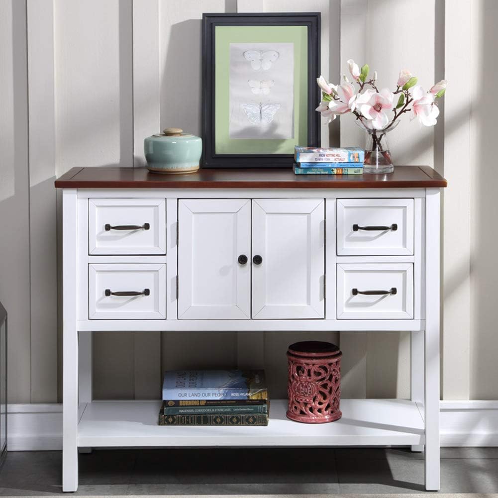 Green Wood Buffet Console Table with Drawers & Open Shelf U8295