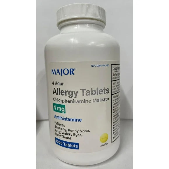 Chlorpheniramine Maleate Allergy Tablets 4 mg 1000 Count W14761