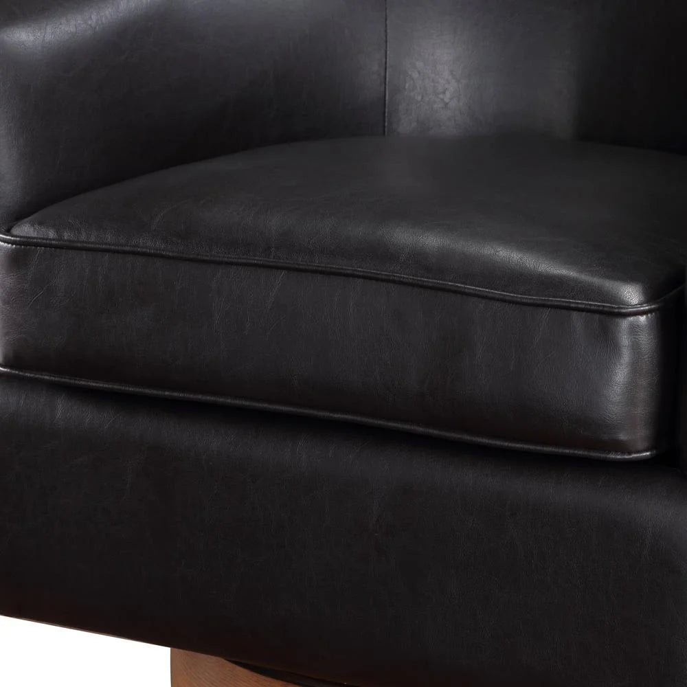 Brown Faux Leather Wood Base Swivel Chair S6866