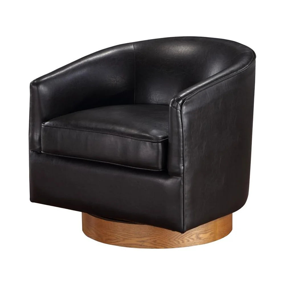 Brown Faux Leather Wood Base Swivel Chair S6866