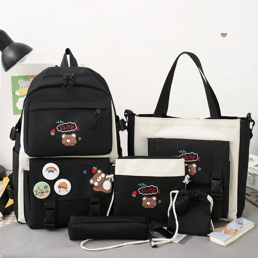 5Pcs Backpacks Combo Set with Bear Pendant & Pins O7514