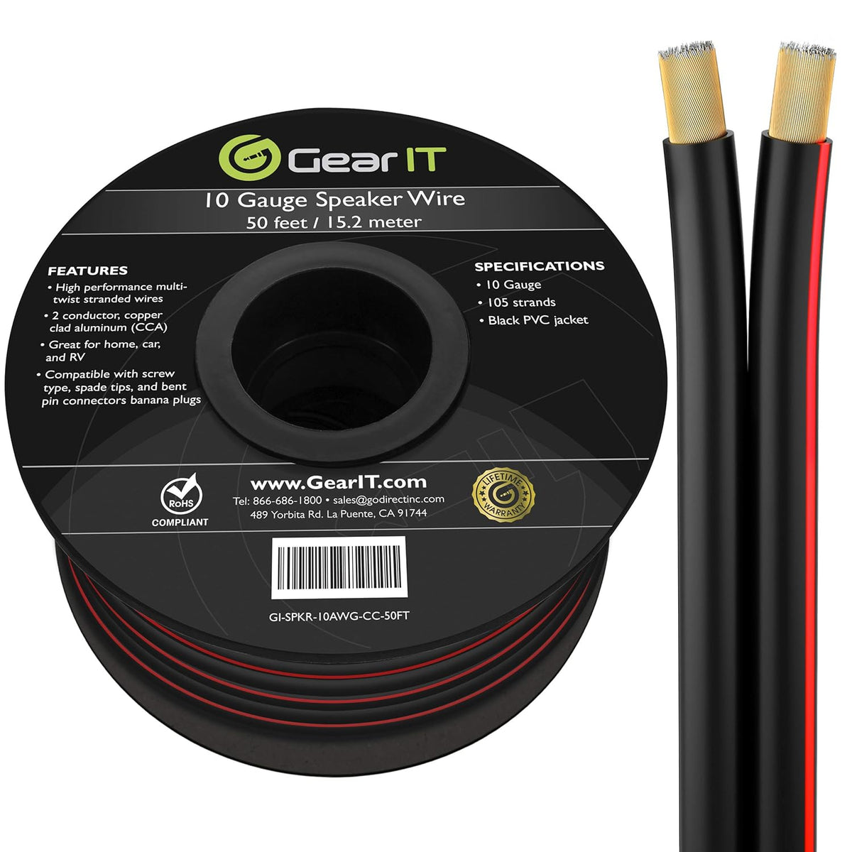 10 Gauge Copper Clad Aluminum Speaker Wire 100 Feet L60180