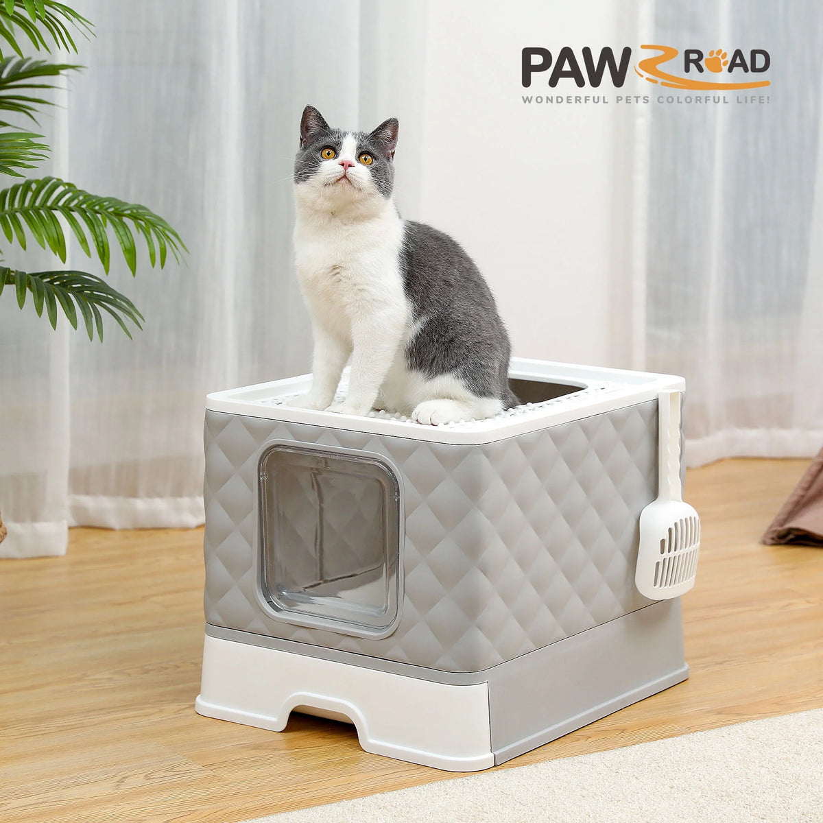 Enclosed Cat Litter Box with Lid Drawer Type Gray B457906