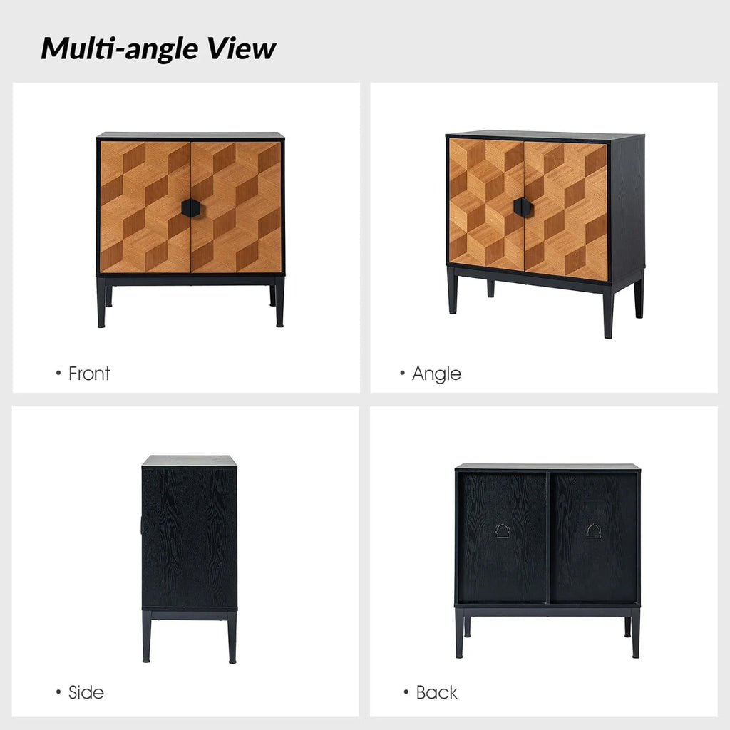 Black Storage Cabinet with Wood Legs J670