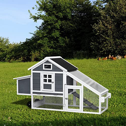 71" Movable Wooden Chicken Coop with Wheels and Run L46080