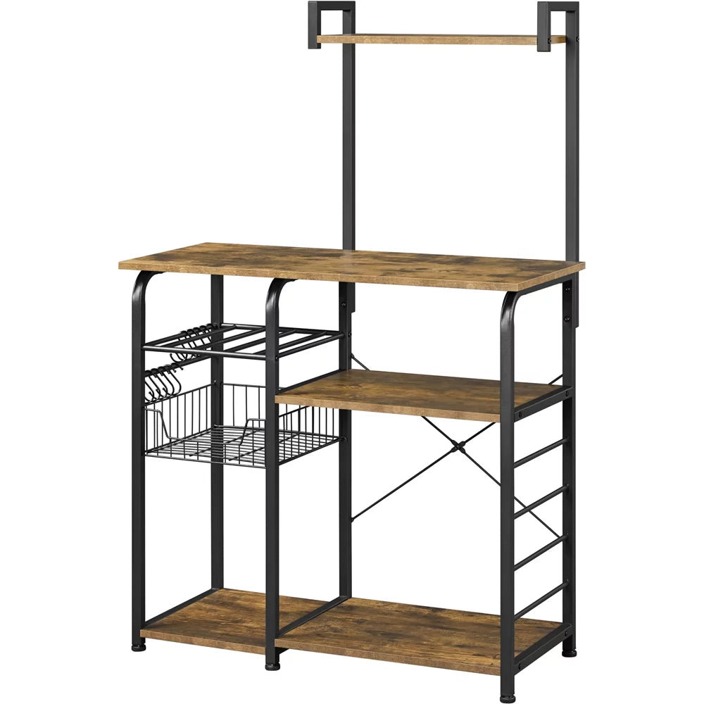Rustic Brown Baker's Rack with 10 Hooks U516