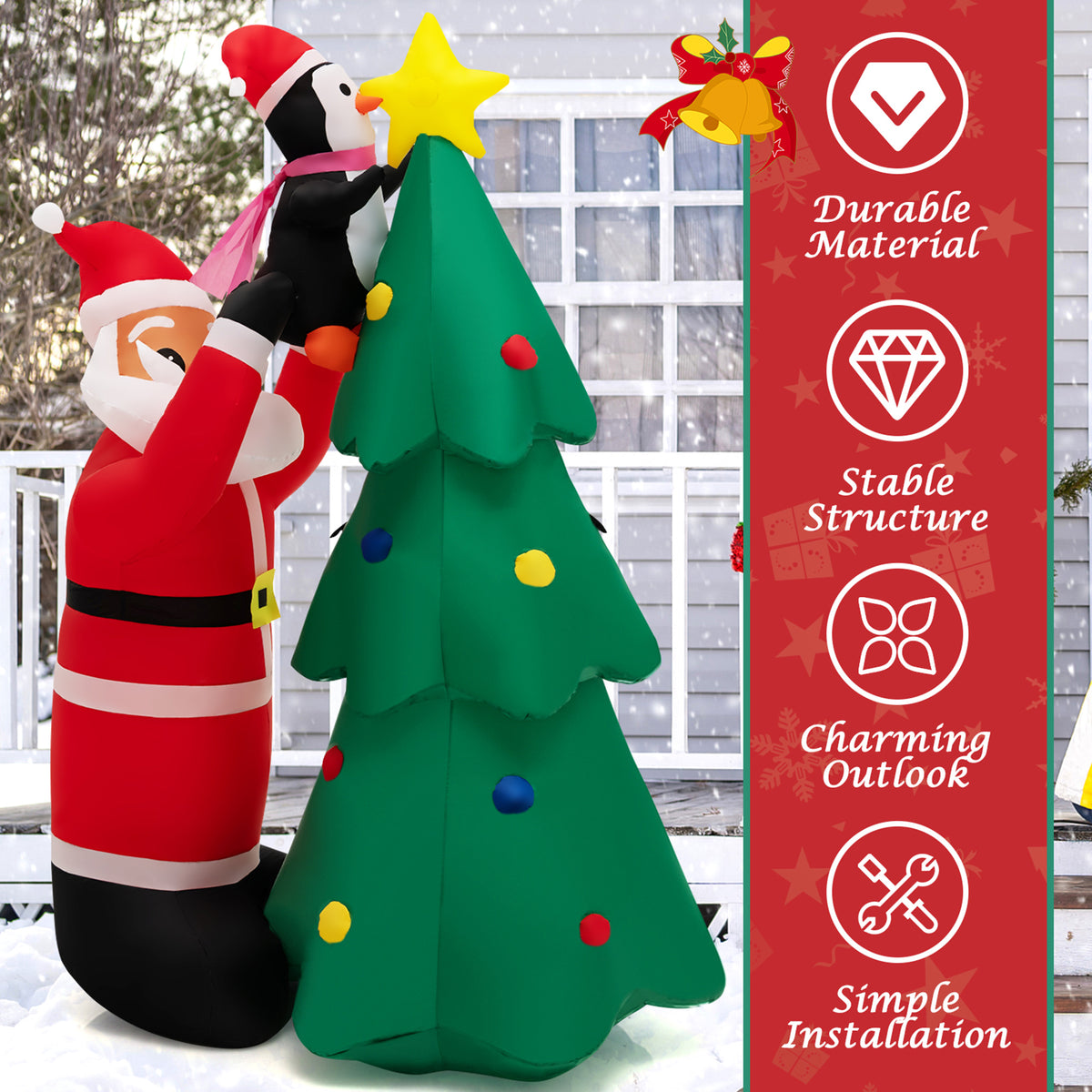 6FT Christmas Inflatable Tree Santa Claus & Penguin Decor with LED Lights U35944