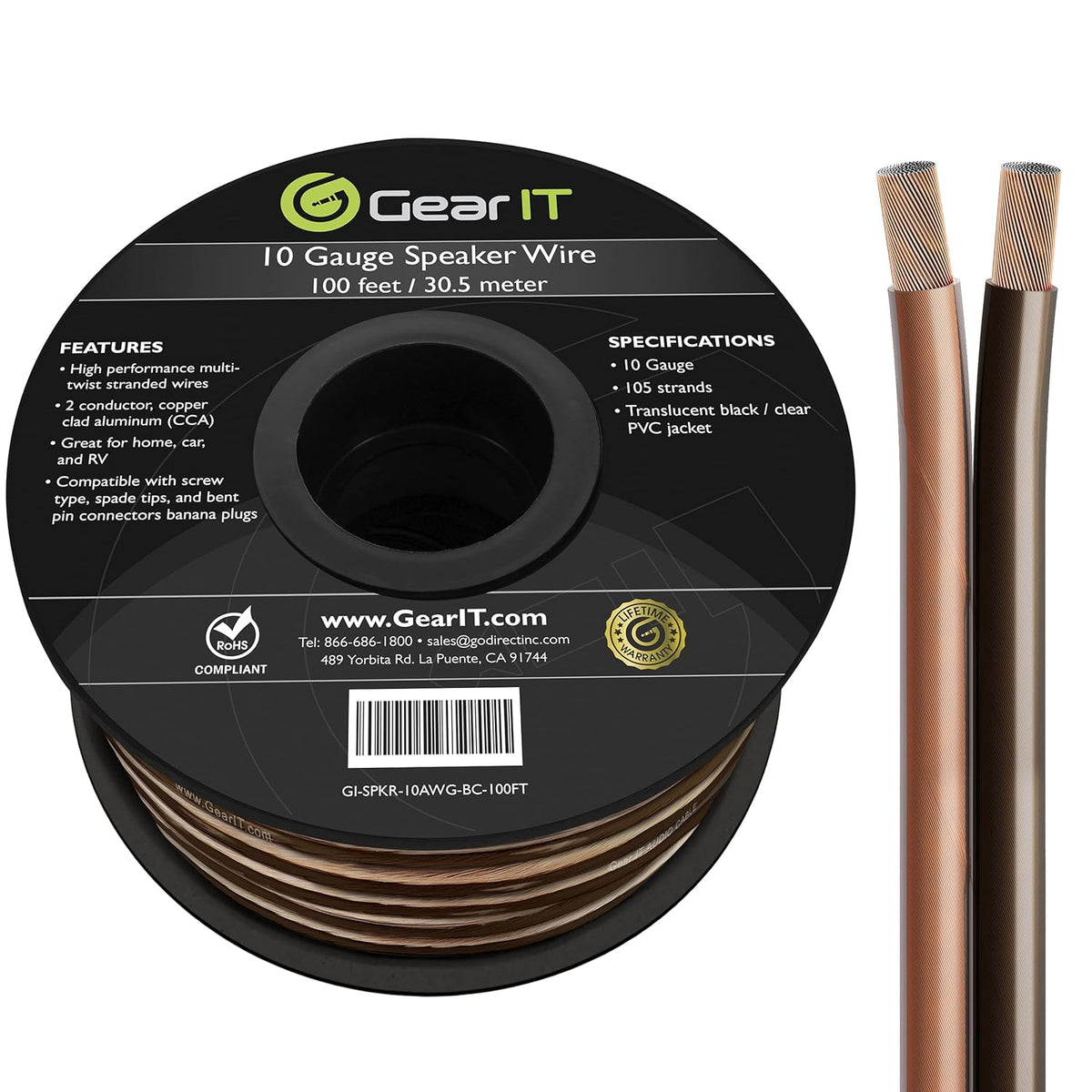 10 Gauge Copper Clad Aluminum Speaker Wire 100 Feet L60180
