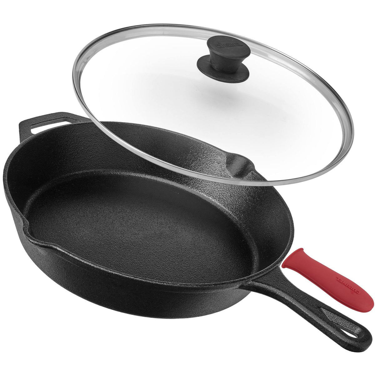 12 inch Pre Seasoned Cast Iron Skillet with Lid & Handle Cover O361