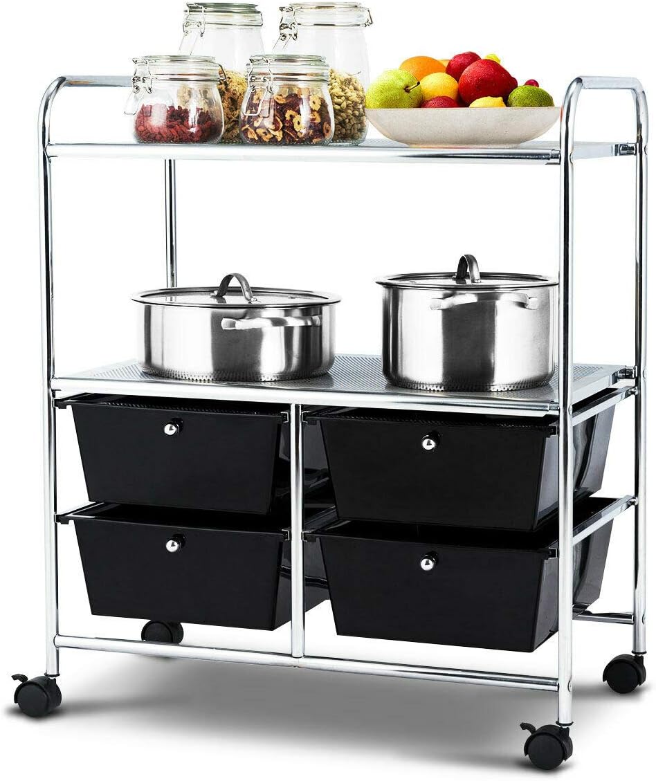 White 4 Drawer 2 Shelf Rolling Storage Cart H451579