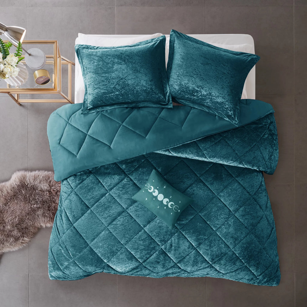 Teal Velvet Quilted Duvet Cover Set U5683