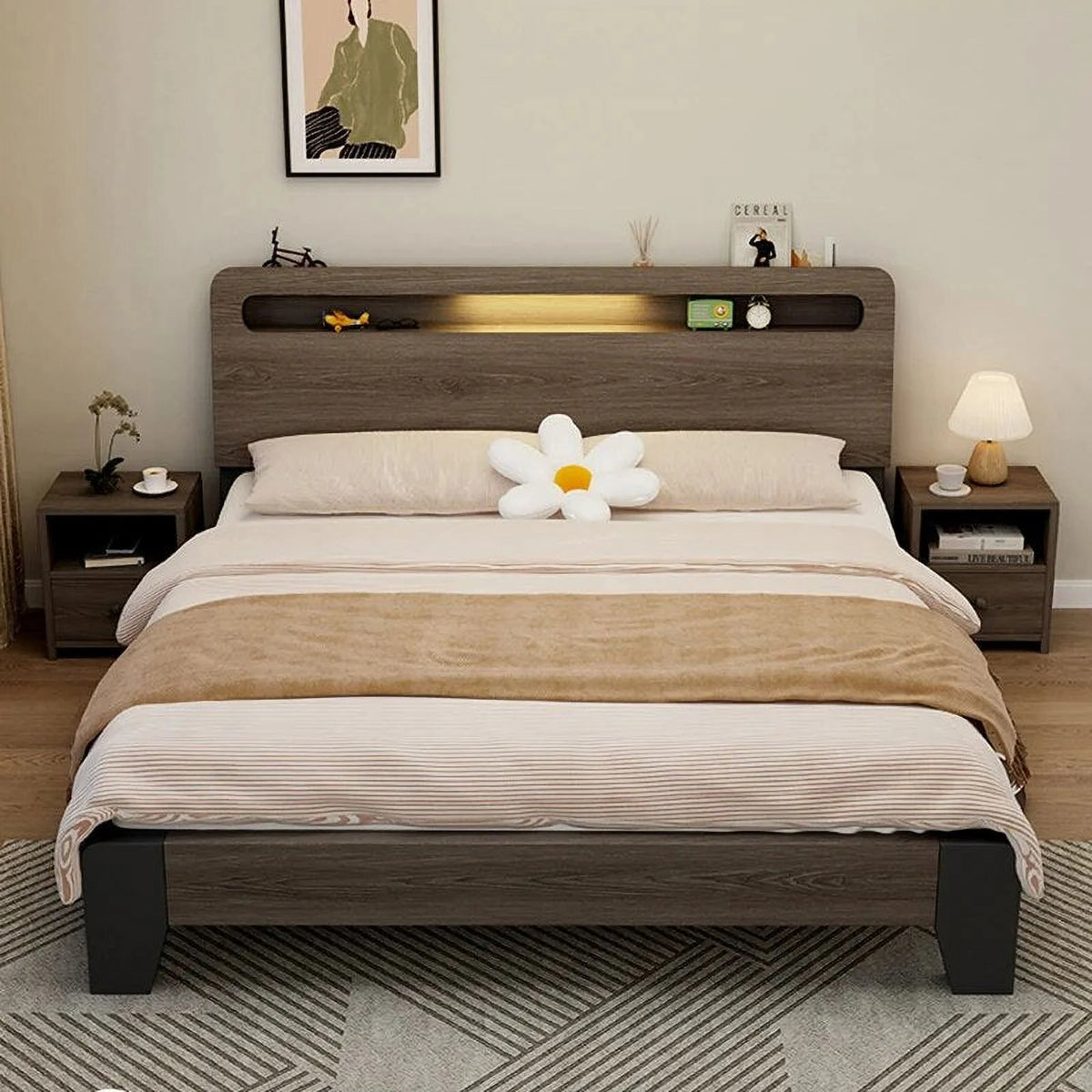 King Size Wooden Bed Frame with Storage B8758