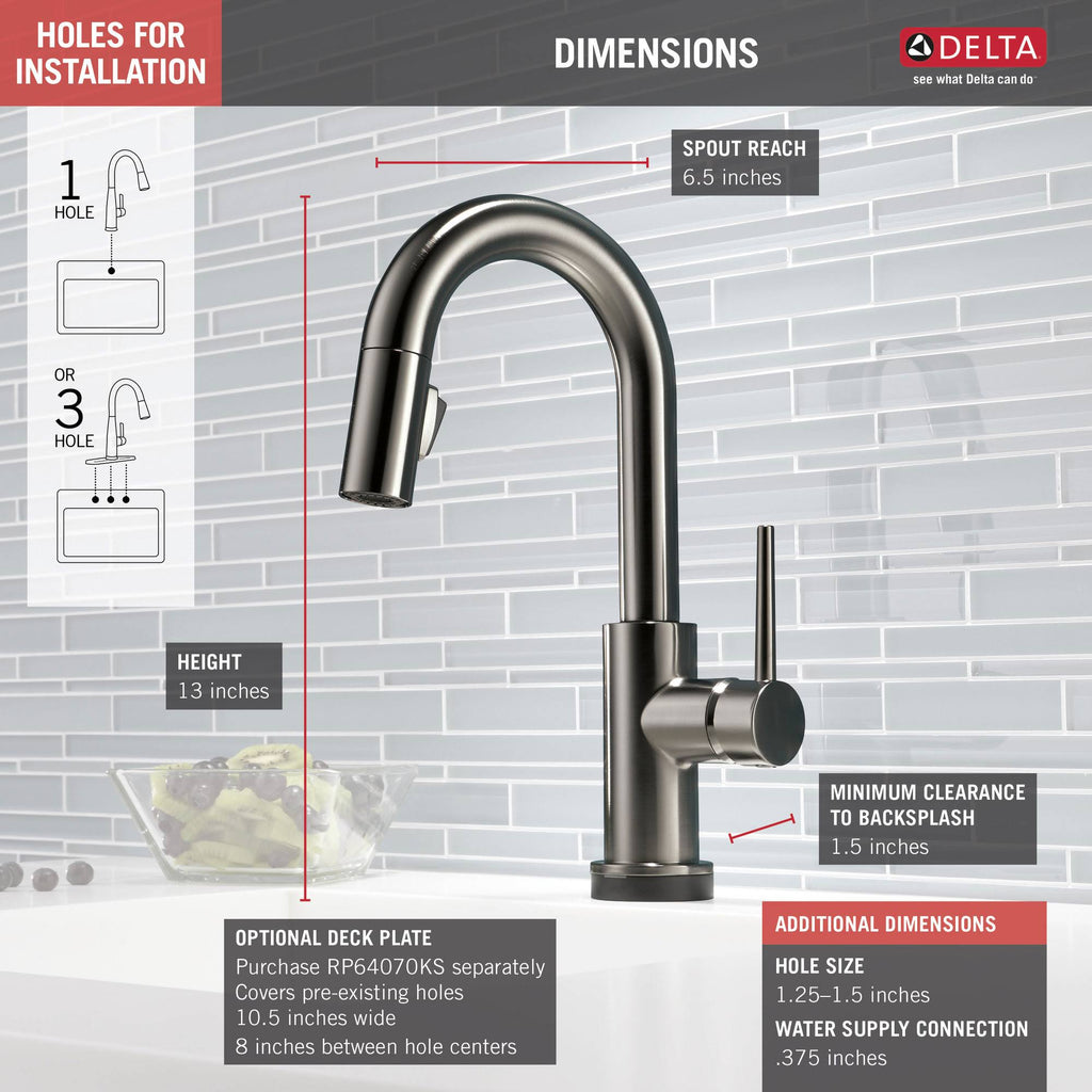 Black Stainless Single Handle Pull-Down Bar Faucet with Touch J423578