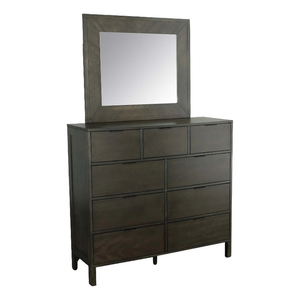 Dark Walnut Brown Wood Drawer Dresser & Mirror L8672