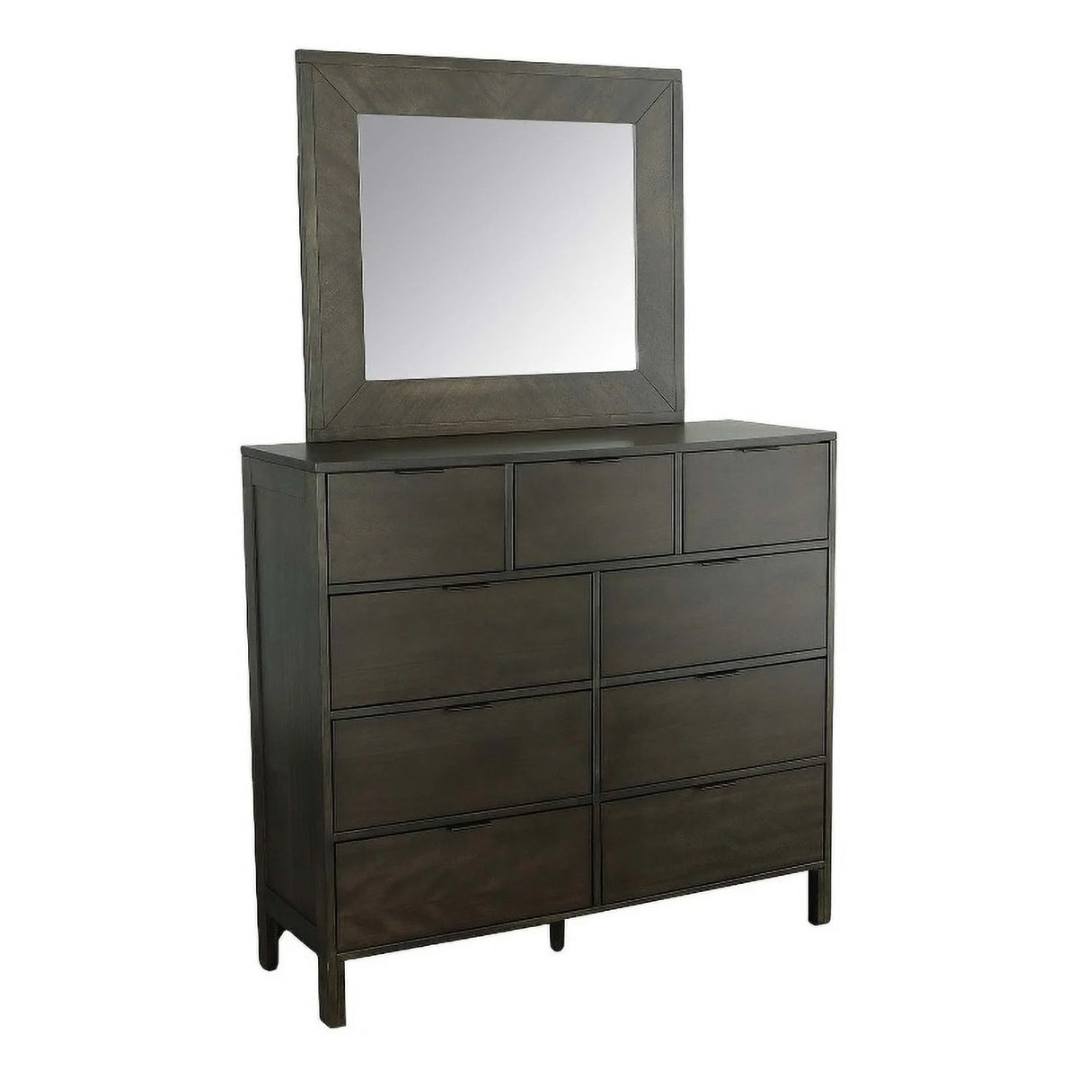 Dark Walnut Brown Wood Drawer Dresser & Mirror L8672