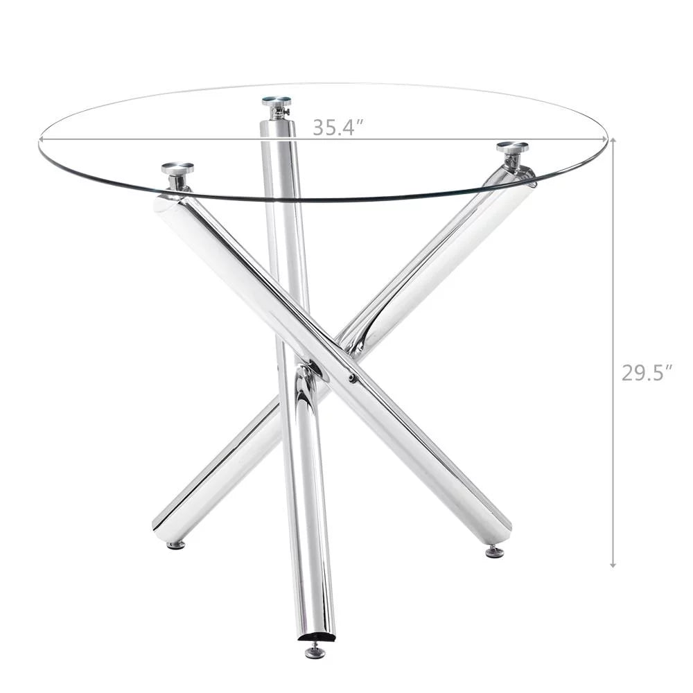 5 Piece Round Dining Table Set with Tempered Glass Top I340