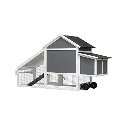 71" Movable Wooden Chicken Coop with Wheels and Run L46080