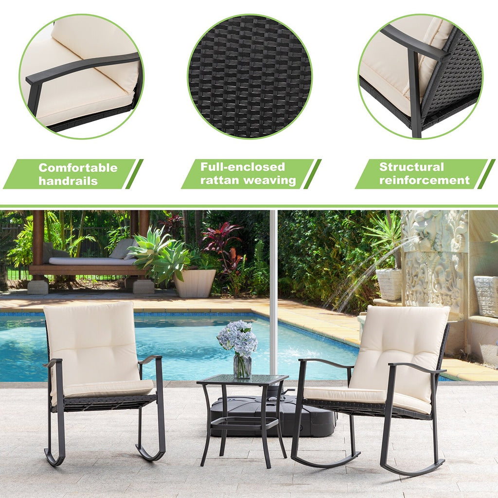 3 Piece Beige Outdoor Rocking Chair Set P6124
