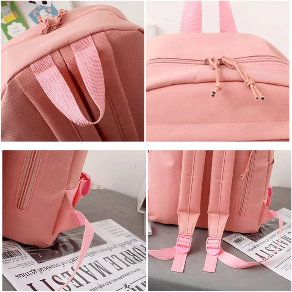 5Pcs Backpacks Combo Set with Bear Pendant & Pins O7514