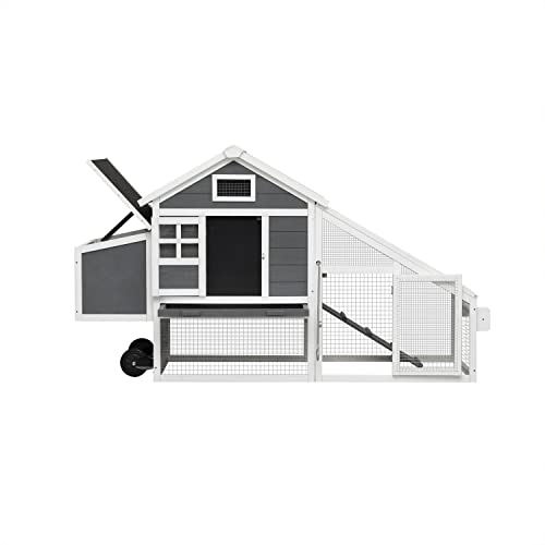 71" Movable Wooden Chicken Coop with Wheels and Run L46080
