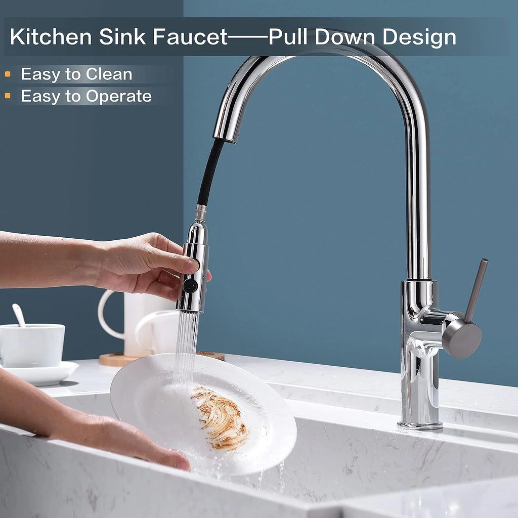 Chrome Pull Down Sprayer Kitchen Faucet M9035