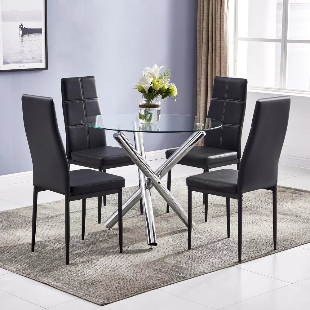 5 Piece Round Dining Table Set with Tempered Glass Top I340