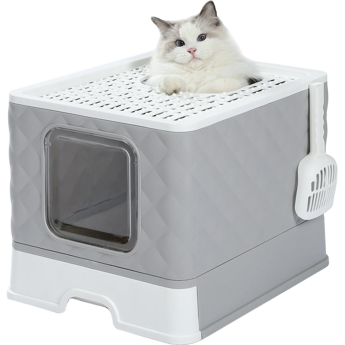 Enclosed Cat Litter Box with Lid Drawer Type Gray B457906