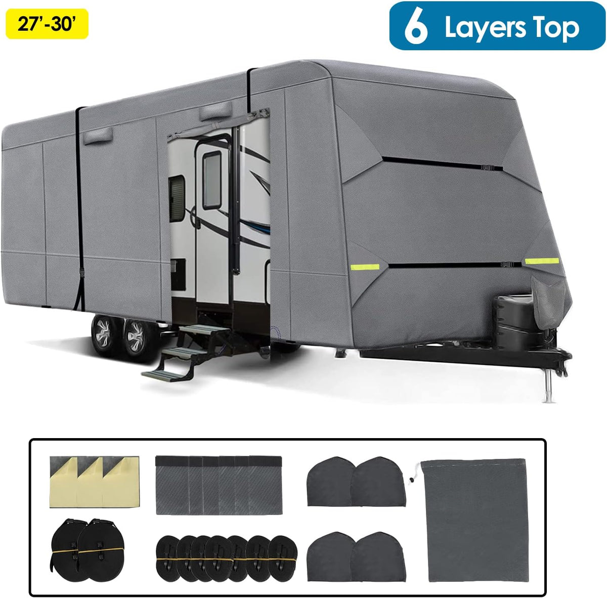 6 Layers RV Cover Anti-UV Windproof Ripstop Extra Thick Camper Cover G12371