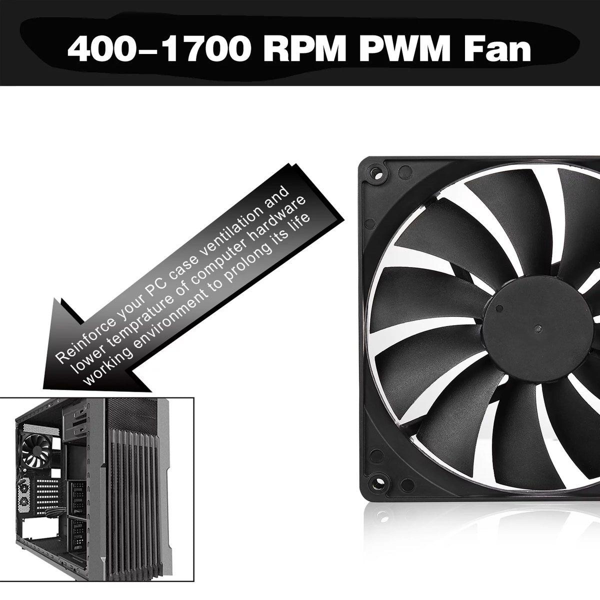 Black 140mm 4pin PWM Computer Case Cooling Fan 3-Pack T48331