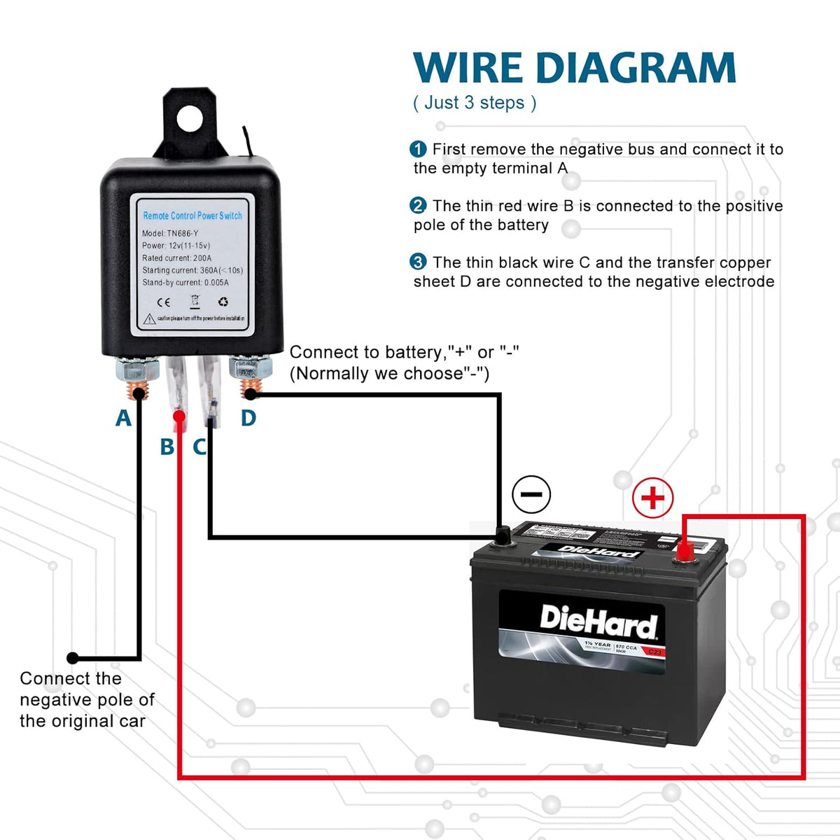 Wireless Remote Control Battery Disconnect Switch for Car DC12V 200A G1126