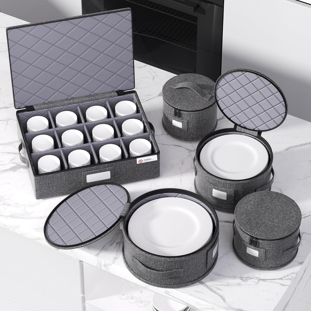 5 Piece Grey Hard Shell Storage Containers for Moving Dishes O593