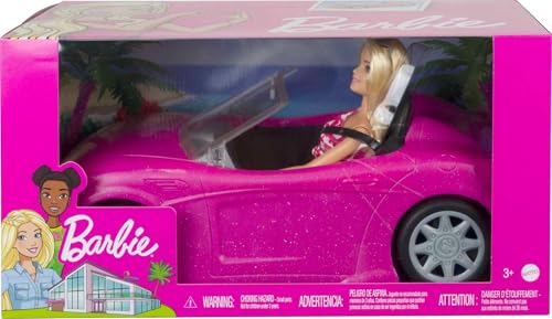Pink 2-Seater Toy Convertible Car with Fashion Doll M85411