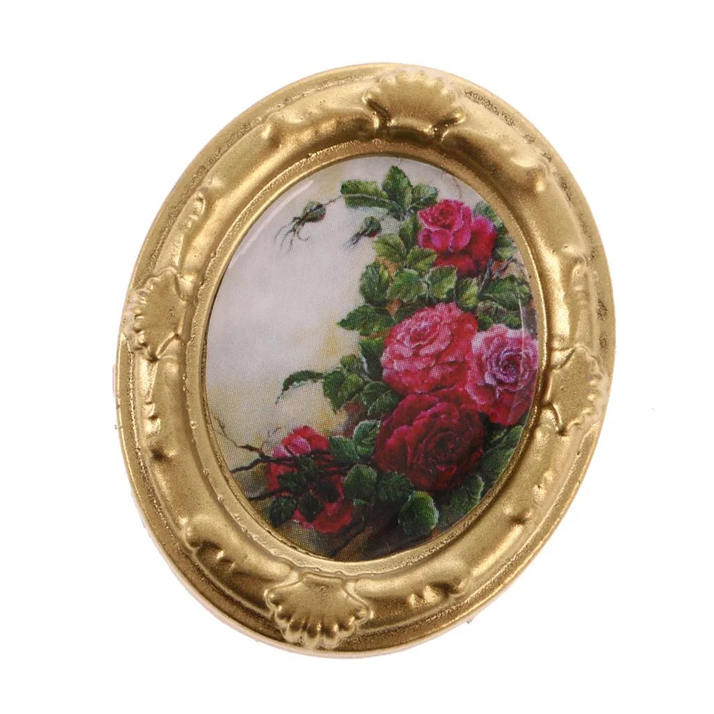Vintage Mini Metal Dollhouse Decor Furniture Flower Picture Photo J2347
