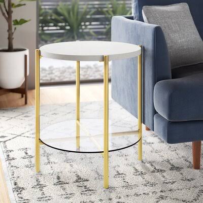 Faux White/Gold End Table Q4655