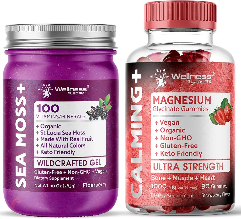 Irish Sea Moss Gel Elderberry Flavor Magnesium Glycinate Gummies 1000mg I7316