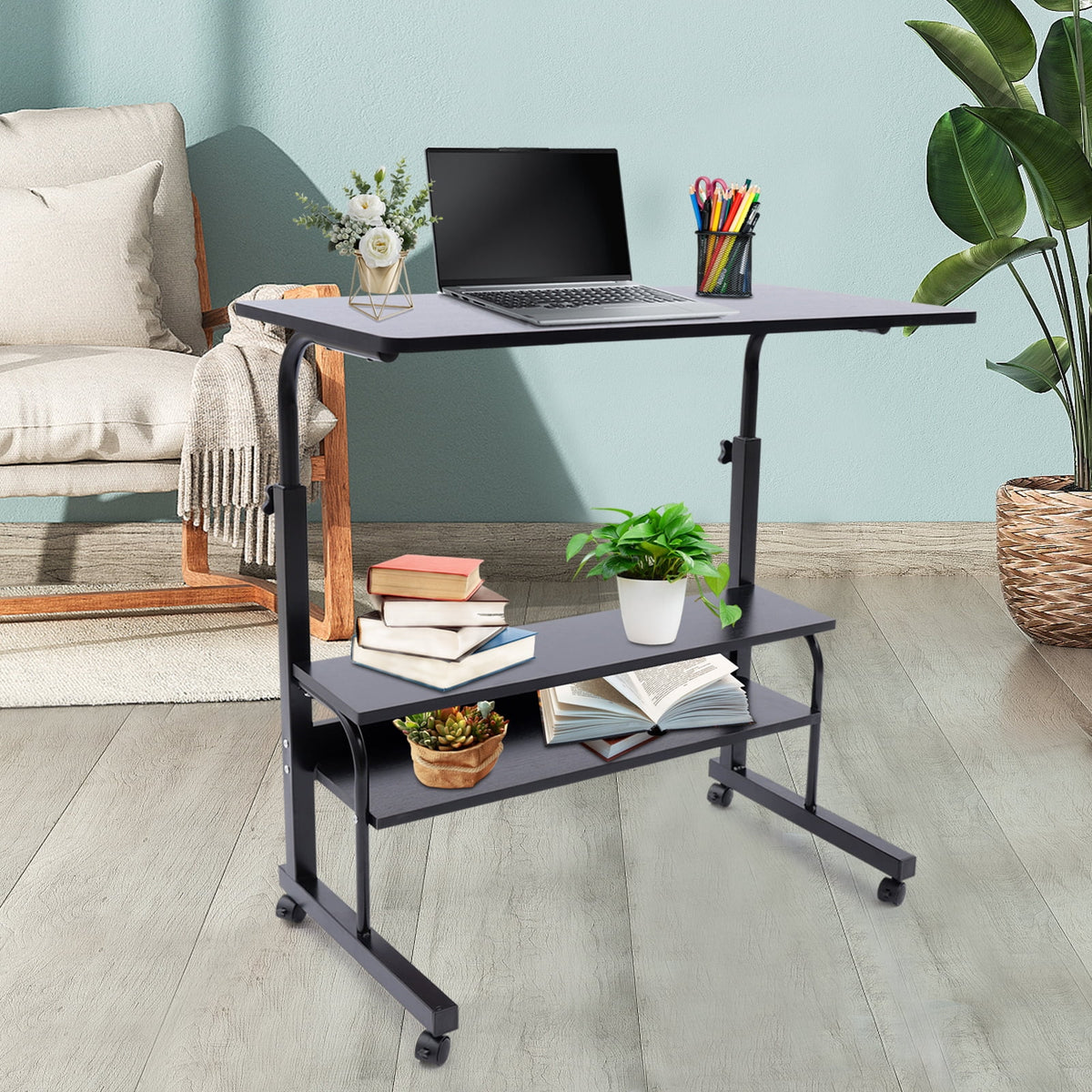 Height Adjustable Mobile Computer Desk with Wheels K97487